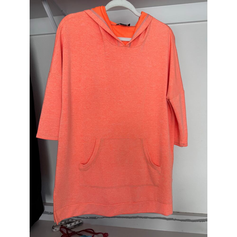 Tribal Women's Short Sleeve Hoodie Sweatshirt Blouse Coral Orange Size Medium